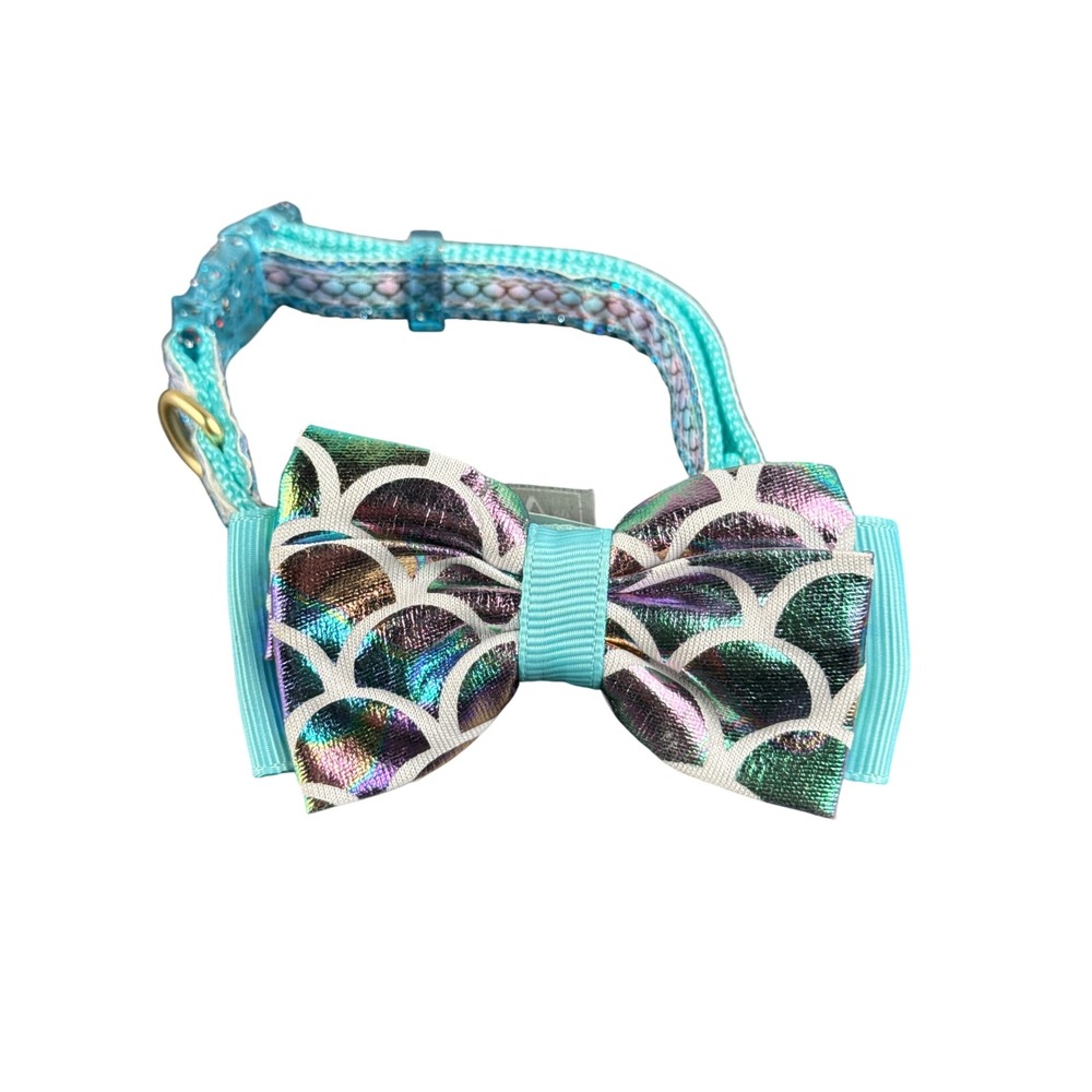 Top Paw Blue Mermaid Adj Collar XS Dog Cat Bowtie Sparkle Fish Scale